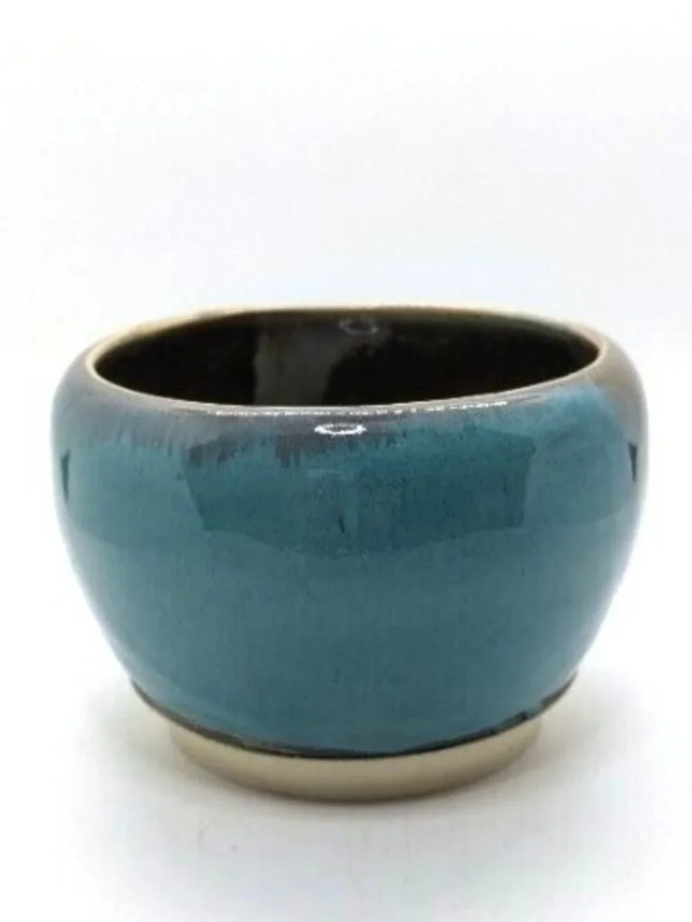 Glazed Studio Art Pottery Pot Planter Vase Bowl Teal Blue Green Signed 3.5
